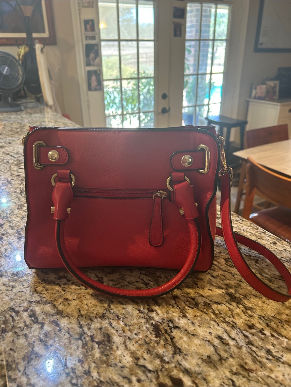 Charming Charlie Red Satchel with Gold Lock Charm
